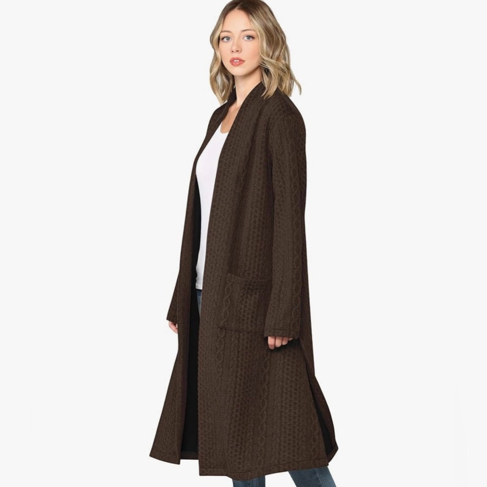 Casual Cozy Braided Open Front Long Pocket Jacket/Car Coat—MWT